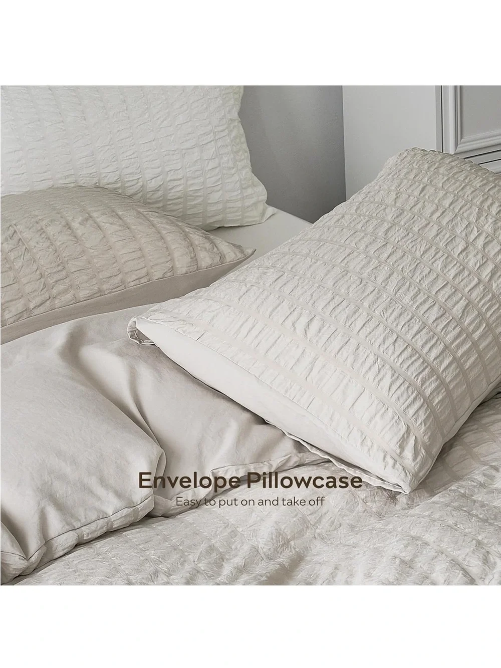 NEW JELLYMONI Oatmeal (Cream) Seersucker Duvet Cover Set